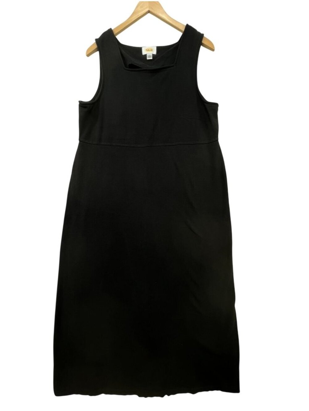 Talbots Women Sleeveless Midi Shift Dress Large Black Stretch Square Neck Casual